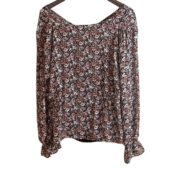 Nordstrom Women's Floral Sheer Chiffon Long Sleeve Peplum Top Layered Size Large - Picture 3 of 7